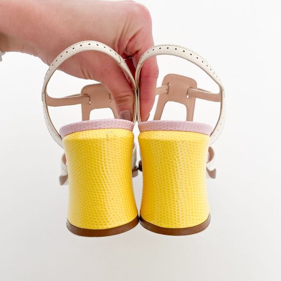 Fendi Chameleon Pumps EU 36 US 6 Cream Yellow Mary Jane Block Mid Heel Sandal - Picture 7 of 13